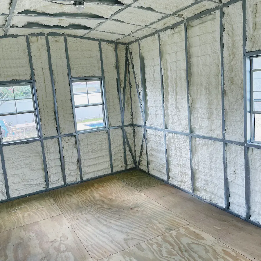 Closed-cell spray foam insulation applied to wall cavities in a residential project in Red Lion